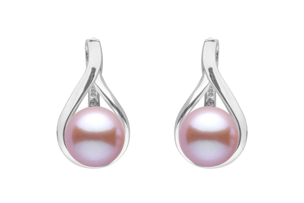 Casual Perlenohrring lavendel rund 8.5-9 mm, Englischer Verschluss, 925er Silber, Gaura Pearls, Estland