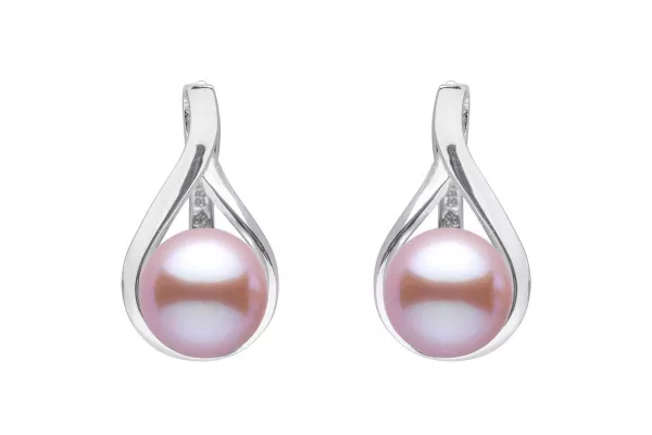 Casual Perlenohrring lavendel rund 8.5-9 mm, Englischer Verschluss, 925er Silber, Gaura Pearls, Estland