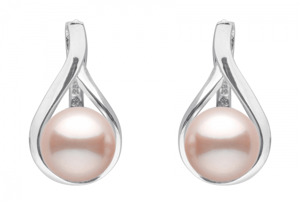 Casual Perlenohrringe rosa rund 8.5-9 mm, Englischer Verschluss, 925er Silber, Gaura Pearls, Estland
