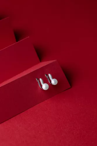 Gaura Pearls Perlenohrringe - weiß, 9 mm, Zirkonia, 925 Silber Bild 1