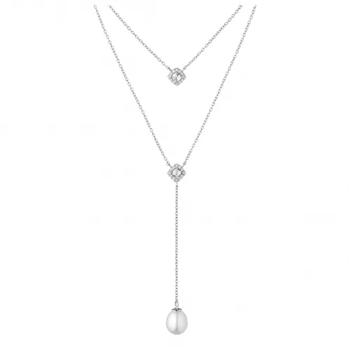 Gaura Pearls Silberkette - Layering, weiß, Zirkonia, 40-45 cm, 925 Silber