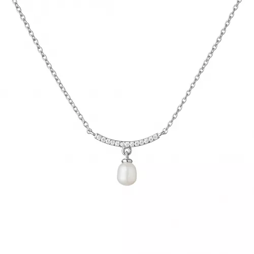 Gaura Pearls Silberkette - weiß, Zirkonia,Tropfen, +43 cm, 925 Silber