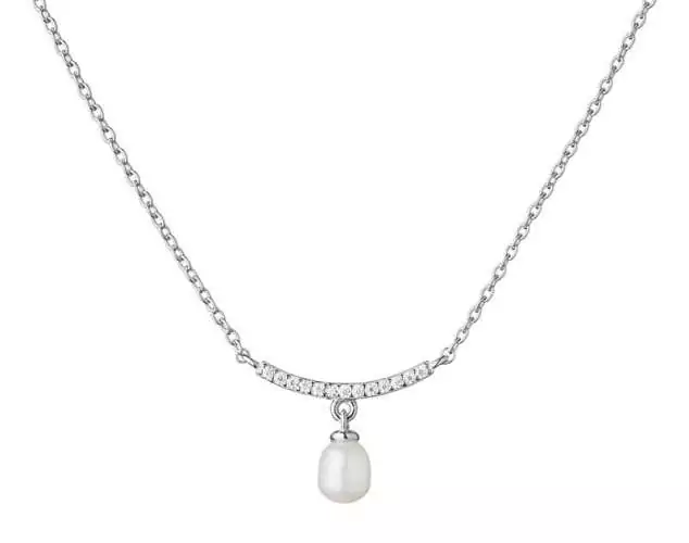 Silberkette mit Perlenanhänger weiß, 9-9.5 mm, 45 cm, flexible Länge, Verschluss 925er Silber, Gaura Pearls, Estland