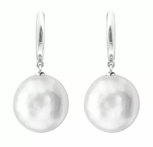 Eleganter Perlenohrring hängend weiß barock 12-13 mm, Zirkonia, Englischer Verschluss, Gaura Pearls, Estland