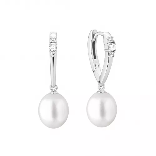 Gaura Pearls Ohrhänger mit weißen Süßwasserzuchtperlen und Zirkonia