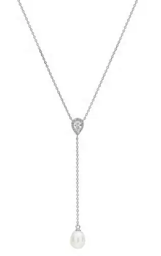 Silberkette mit Perlenanhänger weiß 7.5-8 mm mit Zirkonia, 36 (+8) cm, 925er Silber, Gaura Pearls, Estland