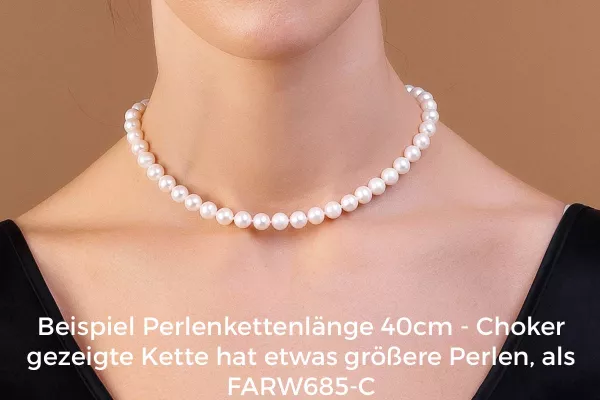 Klassische Perlenkette weiß rund 7.5-8 mm, 40 cm, Verschluss 925er Silber mit Perle, Gaura Pearls, Estland