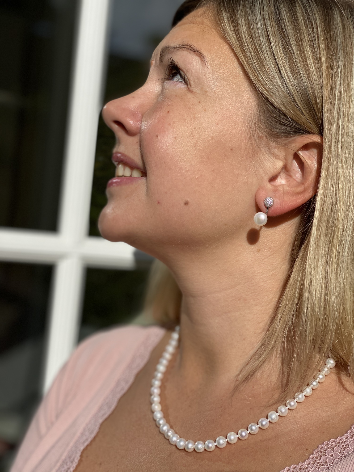 Ohrringe 925er Silber vergoldet mit echten Perlen 7,5mm Weiß Rund TOP Geschenk 