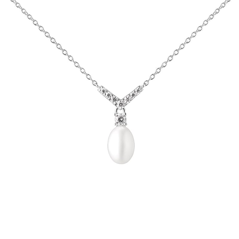 Perlenanhänger 7-7.5 Silberkette weiß Zirkonia, cm mm 41