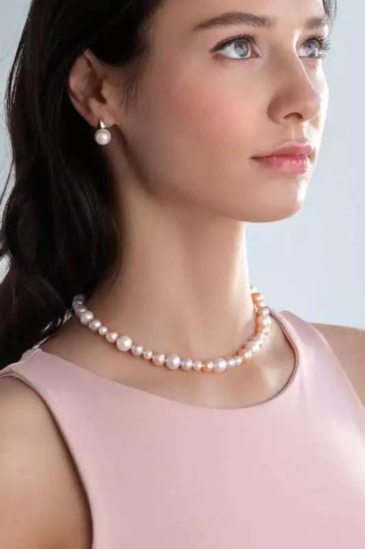 Moderne frische Perlenkette mehrfarbig rund 6-11 mm, 50 cm, Verschluss 925er Silber, Gaura Pearls, Estland Bild 2