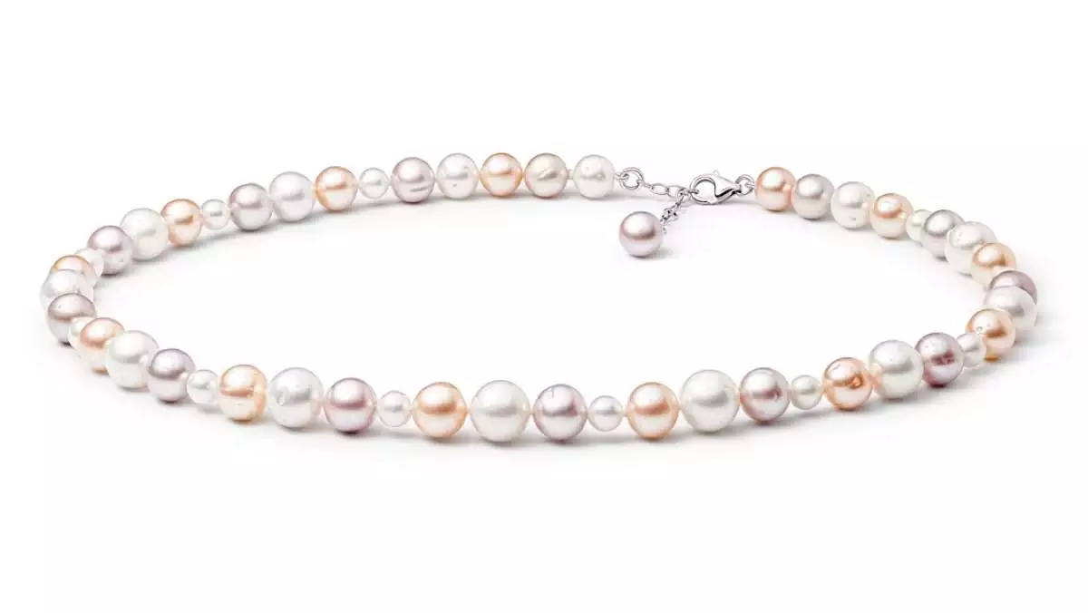 Moderne frische Perlenkette mehrfarbig rund 6-11 mm, 50 cm, Verschluss 925er Silber, Gaura Pearls, Estland