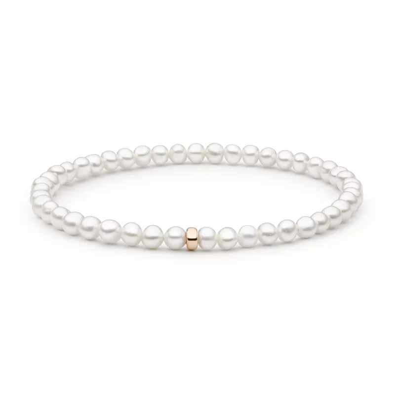 Modernes Perlenarmband weiß 14K Roségold plattiertem 925er Silber, 4-4.5 mm, 17.5 cm, Gaura Pearls, Estland Modernes Perlenarmband weiß 14K Roségold plattiertem 925er Silber, 4-4.5 mm, 17.5 cm, Gaura Pearls, Estland