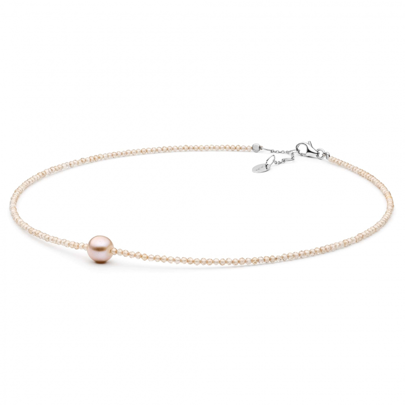 Gaura Pearls Perlenkette - rosa, 36,5 cm, Zirkonia, 925 Silber