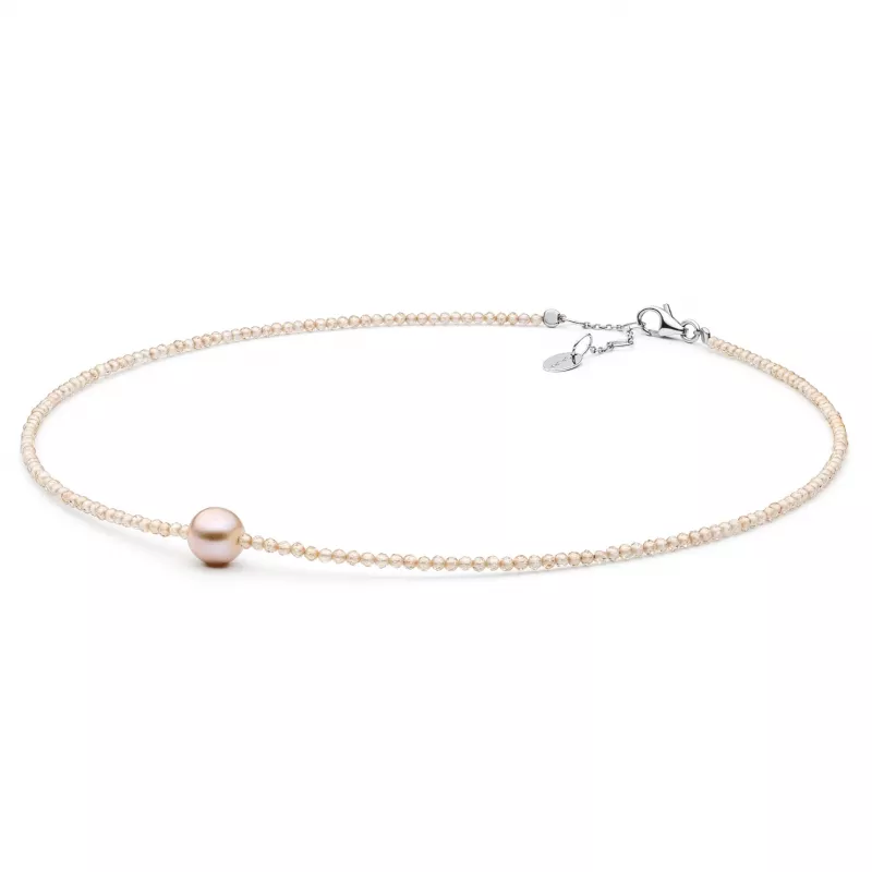 Gaura Pearls Perlenkette - rosa, 36,5 cm, Zirkonia, 925 Silber Gaura Pearls Perlenkette - rosa, 36,5 cm, Zirkonia, 925 Silber