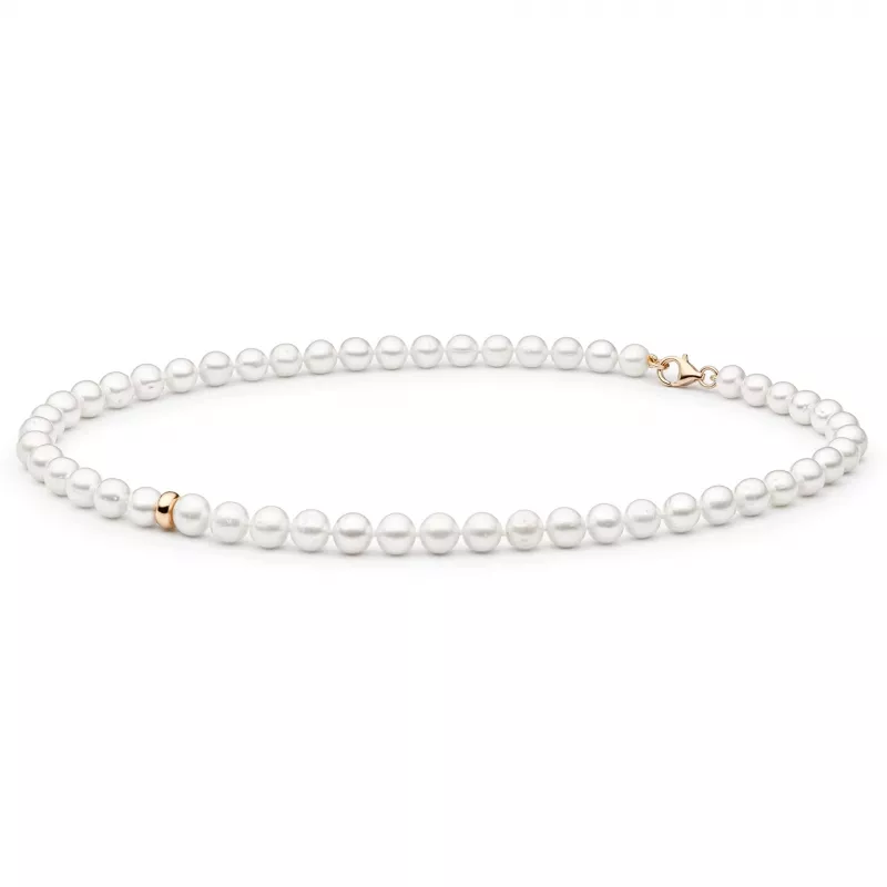 Gaura Pearls Perlenkette - weiss, rund, 40 cm, 585 Rosegold plattiert Gaura Pearls Perlenkette - weiss, rund, 40 cm, 585 Rosegold plattiert