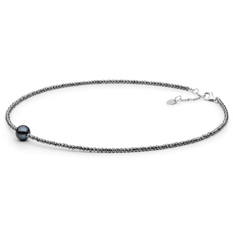 Gaura Pearls Perlenkette - schwarz, 37-40 cm, 925 Silber
