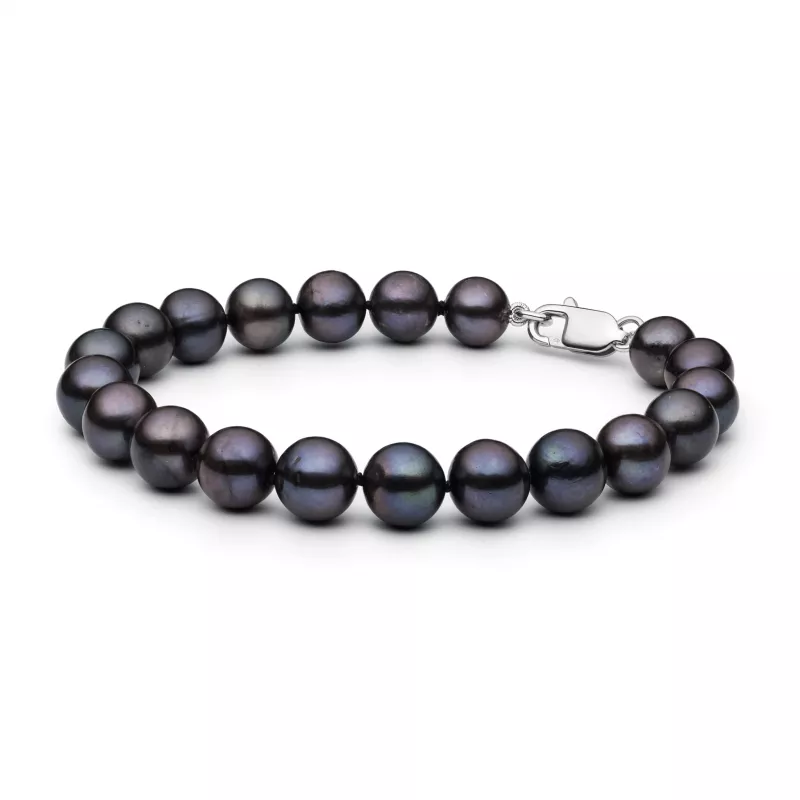 Klassisches Perlenarmband Herren schwarz rund 9-10 mm, Verschluss 925er Silber, Gaura Pearls, Estland Klassisches Perlenarmband Herren schwarz rund 9-10 mm, Verschluss 925er Silber, Gaura Pearls, Estland
