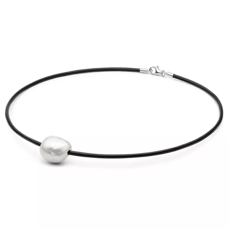 Gaura Pearls Halskette - Perle, weiß, Kasumi like, 38 cm, Leder, 925 Silber Gaura Pearls Halskette - Perle, weiß, Kasumi like, 38 cm, Leder, 925 Silber