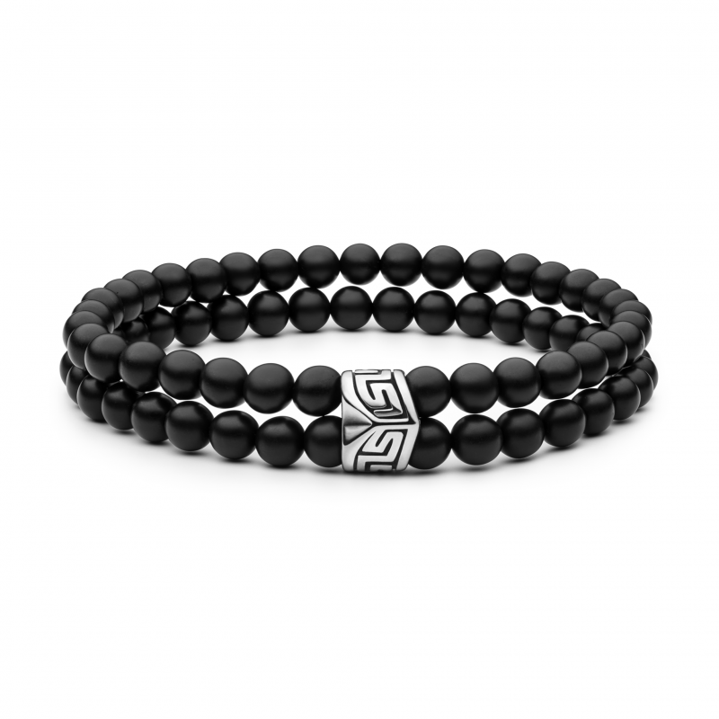 Gaura Pearls Armband Herren - Onyx, matt, rund, doppelt, Stahl