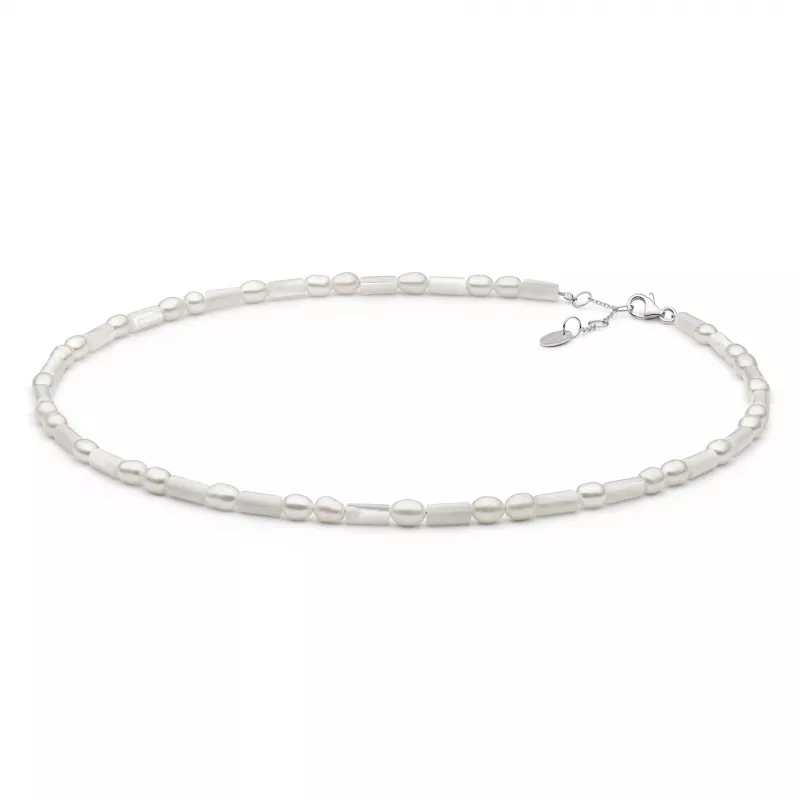 Gaura Pearls Perlenkette - weiss, reis, 4 mm, 40-43 cm, 925 Silber Gaura Pearls Perlenkette - weiss, reis, 4 mm, 40-43 cm, 925 Silber