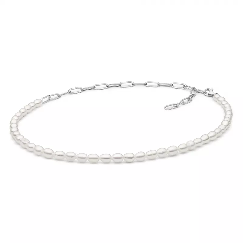 Gaura Pearls Perlenkette - weiss, reis, 36-41 cm, 925 Silber Gaura Pearls Perlenkette - weiss, reis, 36-41 cm, 925 Silber