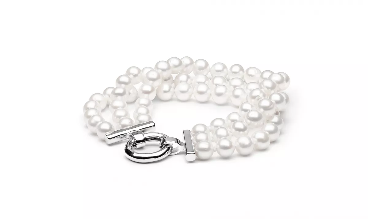 Gaura Pearls Perlenarmband - weiß, 3-reihig, 925 Silber Gaura Pearls Perlenarmband - weiß, 3-reihig, 925 Silber