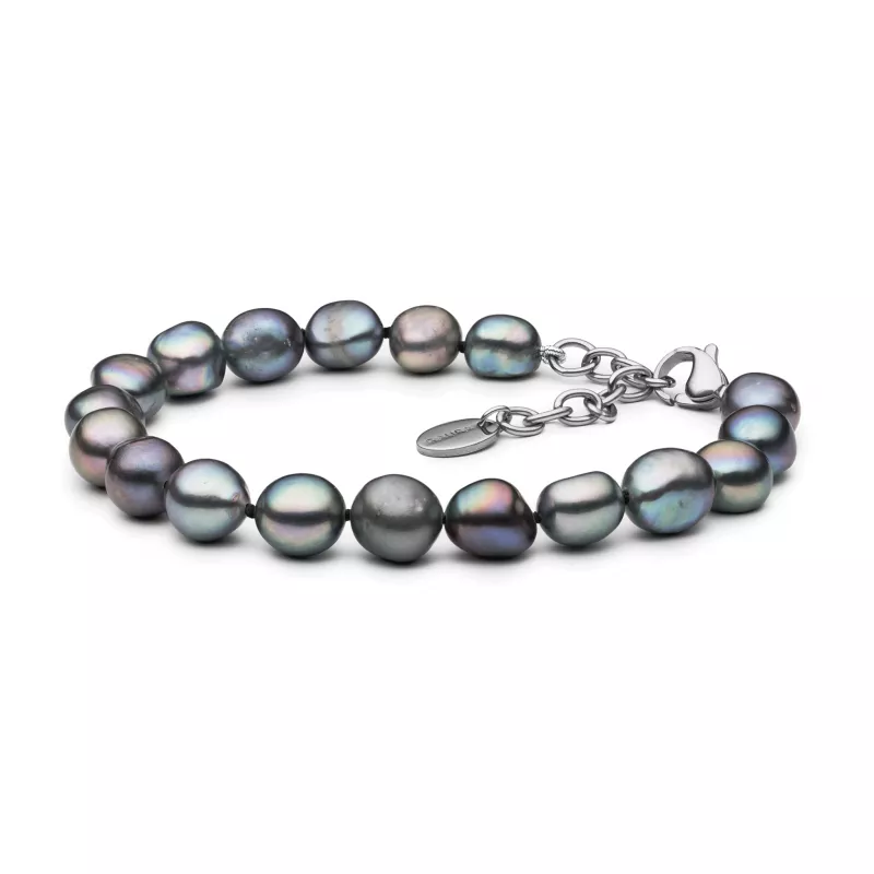 Gaura-Pearls-Perlenarmband-schwarz-barock-19-22-cm-Stahl. Gaura-Pearls-Perlenarmband-schwarz-barock-19-22-cm-Stahl.