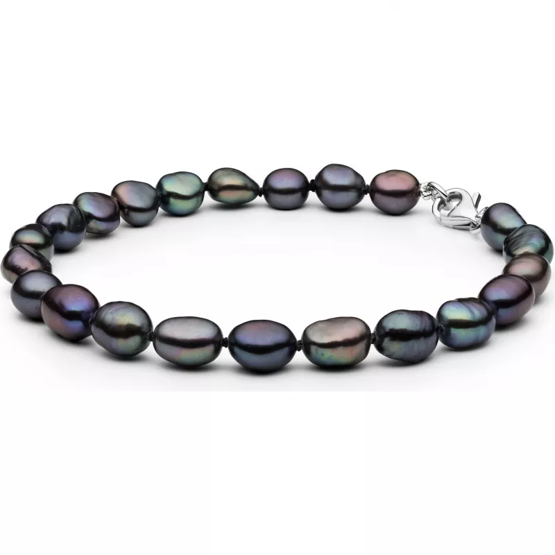 Schwarzes Gaura Pearls Perlenarmband mit barocken Süßwasserzuchtperlen, 6-7 mm