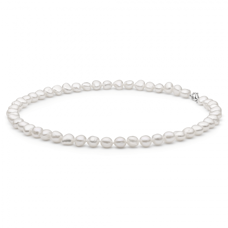 Gaura Pearls Perlenkette Herren - weiß, barock, 45 cm, 925 Silber