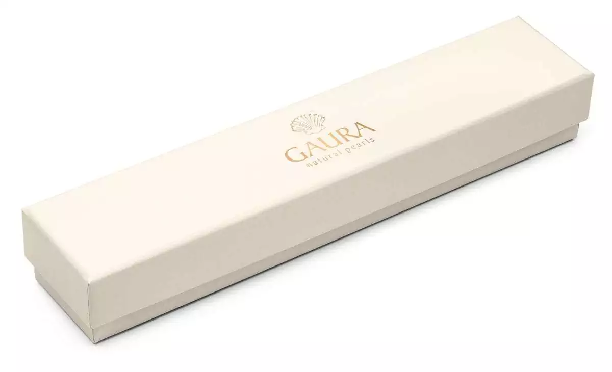 Elegante Perlenkette weiß rund 9-10 mm, 50 cm, Verschluss Weiß/Gelbgold 14K, Marke: Gaura Pearls, Estland