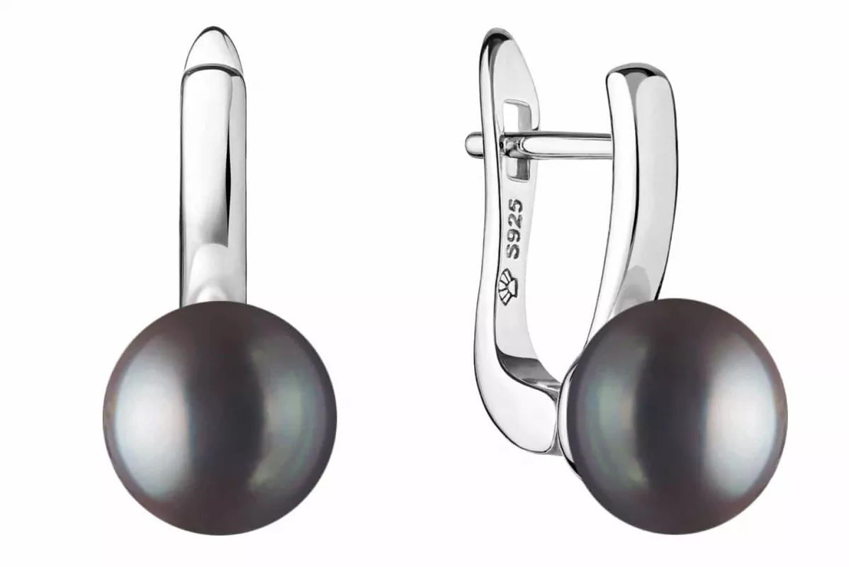 Casual Perlenohrring hängend schwarz rund 9-9.5 mm, Englischer Verschluss, 925er Silber, Gaura Pearls, Estland Casual Perlenohrring hängend schwarz rund 9-9.5 mm, Englischer Verschluss, 925er Silber, Gaura Pearls, Estland