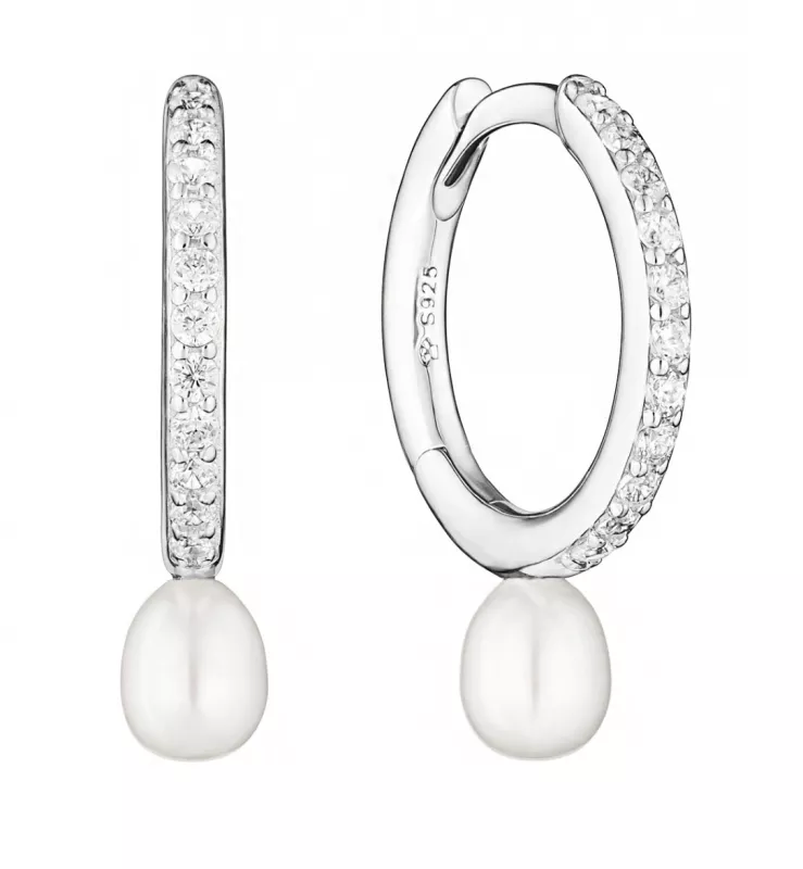 Casual Perlenohrring Creole weiß rund 4-4.5 mm, Zirkonia mit Perle, 925er Silber, Gaura Pearls, Estland Casual Perlenohrring Creole weiß rund 4-4.5 mm, Zirkonia mit Perle, 925er Silber, Gaura Pearls, Estland