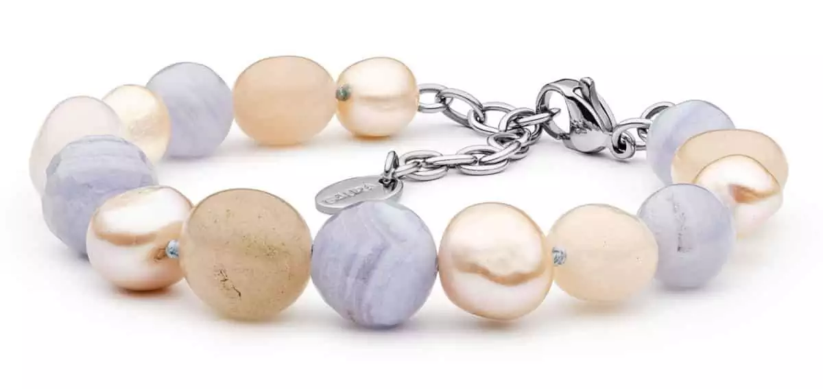 Design Edelstein Perlenarmband Achat Nephrit Perlen barock und reisförmig mehrfarbig, 20 cm, Stahl-Verschluss