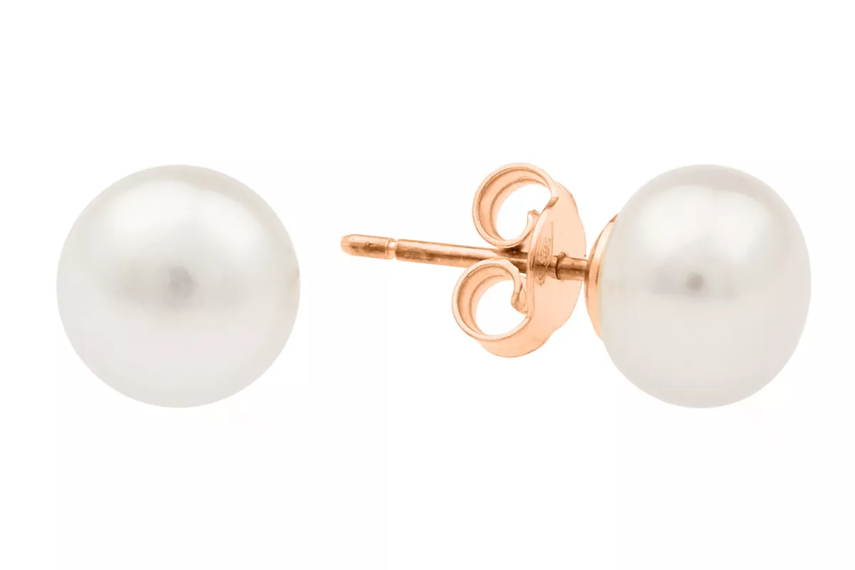 Klassischer Perlenohrstecker weiß rund 6.5-7.5 mm, 14KT Rosé Gold Sicherheitsverschluss, Gaura Pearls, Estland Klassischer Perlenohrstecker weiß rund 6.5-7.5 mm, 14KT Rosé Gold Sicherheitsverschluss, Gaura Pearls, Estland