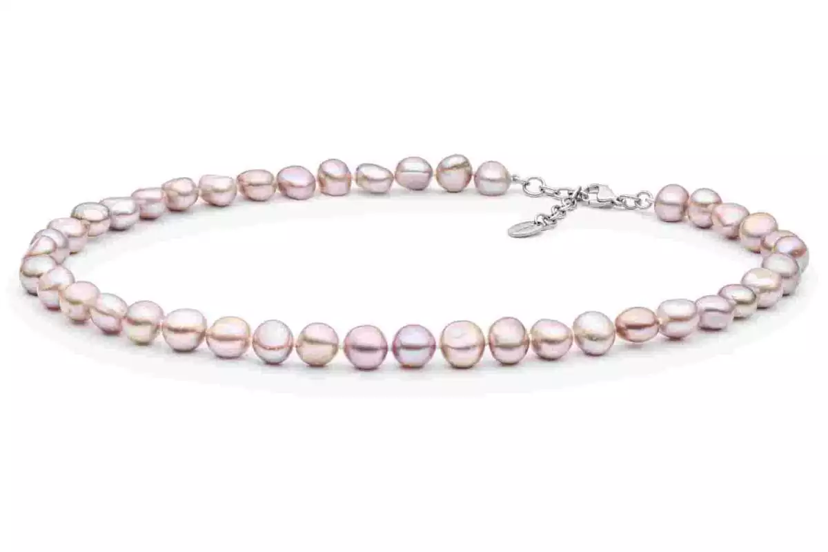 Perlenkette lavendel barock bunt 10-11 mm, 45 cm, Verschluss Stahl
