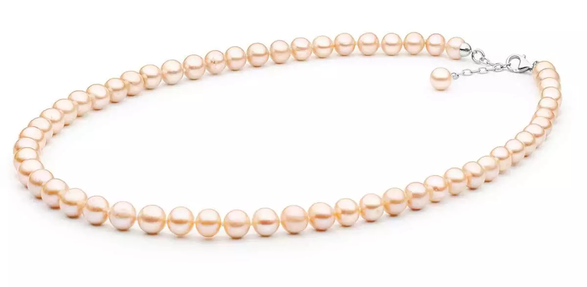 Elegante Perlenkette rosa rund 7-8 mm, 45 cm, Verschluss 925er Silber mit Perle, Gaura Pearls, Estland