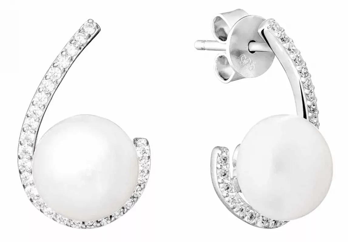 Elegante Perlenohrstecker weiß rund 9-10 mm, Zirkoniabogen, 925er Silber, Gaura Pearls, Estland Elegante Perlenohrstecker weiß rund 9-10 mm, Zirkoniabogen, 925er Silber, Gaura Pearls, Estland