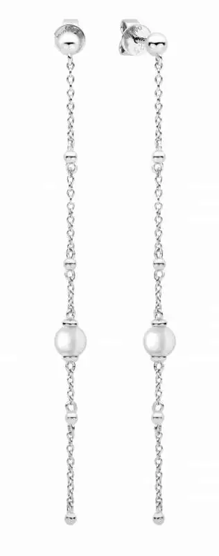 Eleganter Perlenohrhänger lang weiß rund 4.5-5 mm, 925er Silber, Gaura Pearls, Estland
