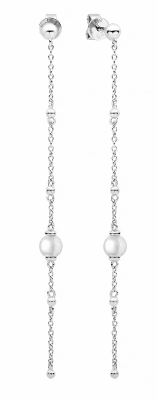 Eleganter Perlenohrhänger lang weiß rund 4.5-5 mm, 925er Silber, Gaura Pearls, Estland Eleganter Perlenohrhänger lang weiß rund 4.5-5 mm, 925er Silber, Gaura Pearls, Estland