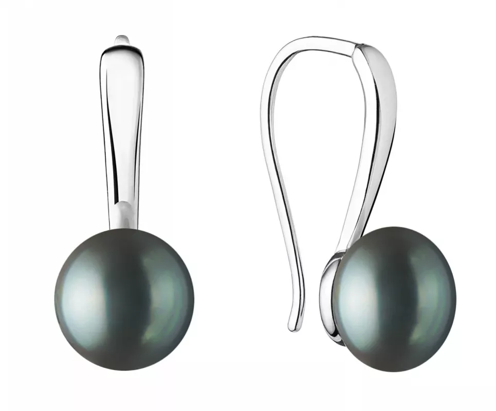 Eleganter Perlenohrhänger schwarz rund 9.5-10 mm, 925er Silber, Gaura Pearls, Estland Eleganter Perlenohrhänger schwarz rund 9.5-10 mm, 925er Silber, Gaura Pearls, Estland