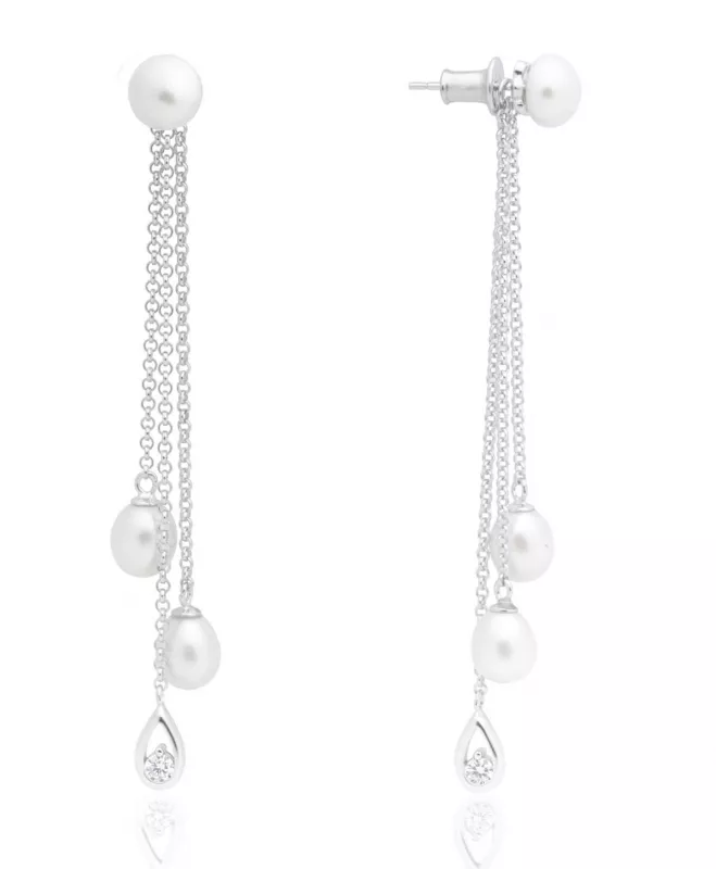 Eleganter Perlenohrhänger weiß 7-7.5 mm, Zirkonia, 925er Silberketten, Sich.verschluss, Gaura Pearls, Estland Eleganter Perlenohrhänger weiß 7-7.5 mm, Zirkonia, 925er Silberketten, Sich.verschluss, Gaura Pearls, Estland