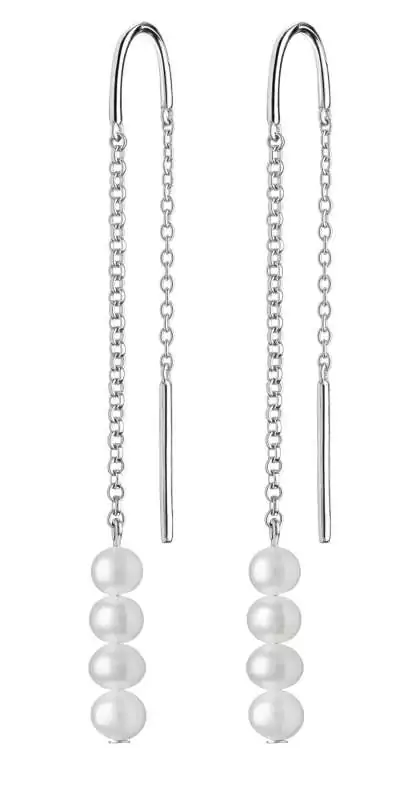 Eleganter Perlenohrhänger weiß rund, 4.5-5 mm, 925er Silber, Gaura Pearls, Estland