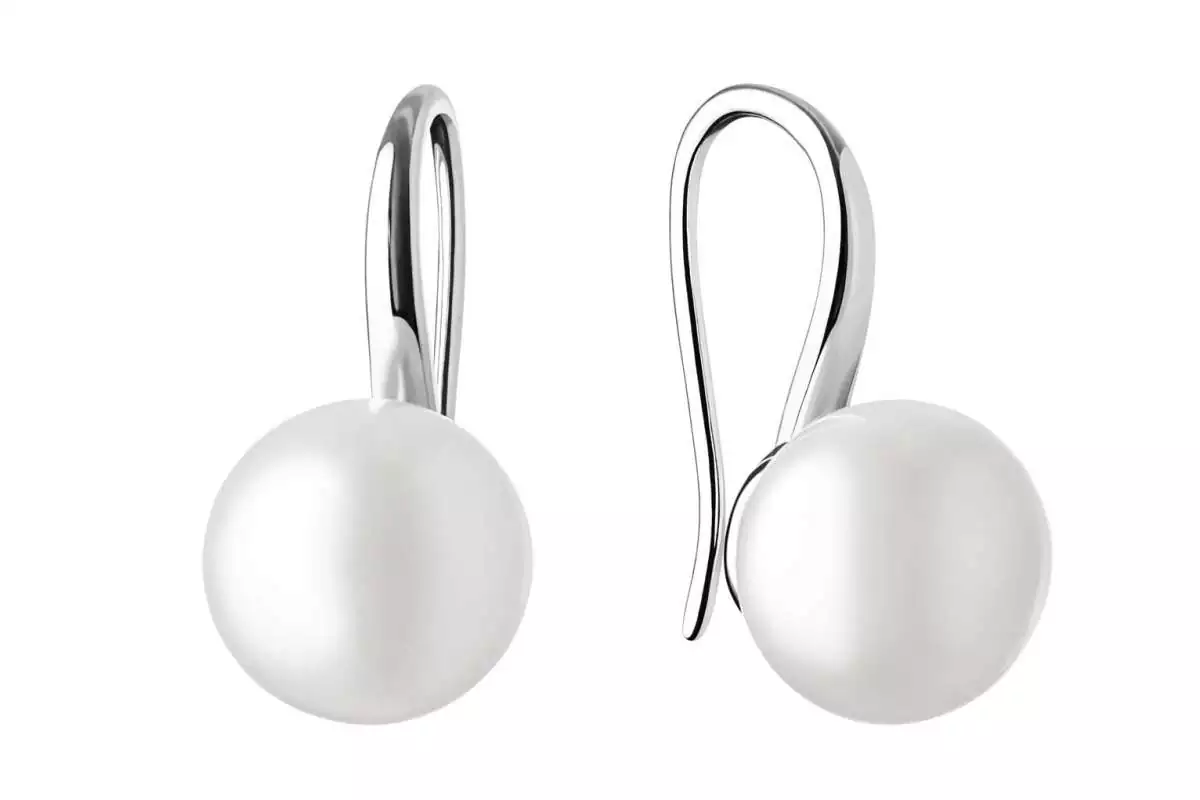 Eleganter Perlenohrhänger weiß rund 10-10.5 mm, 925er Silber, Gaura Pearls, Estland