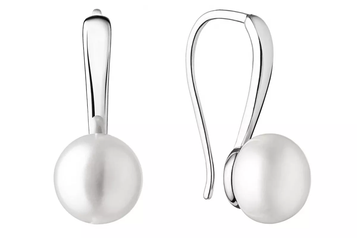 Eleganter Perlenohrhänger weiß rund 9.5-10 mm, 925er Silber, Gaura Pearls, Estland Eleganter Perlenohrhänger weiß rund 9.5-10 mm, 925er Silber, Gaura Pearls, Estland