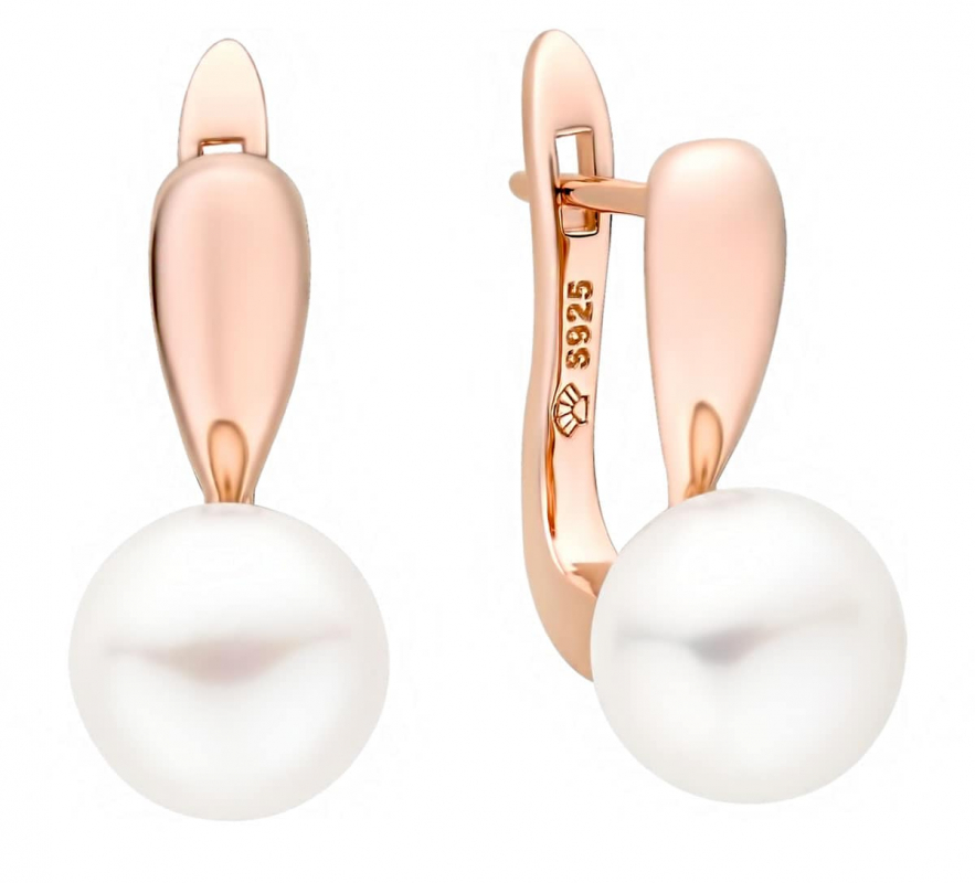 Eleganter Perlenohrring Roségold 585 plattiert (1 Mik) rund weiß 9-9.5 mm, Engl. Verschluß, Gaura Pearls, Estland