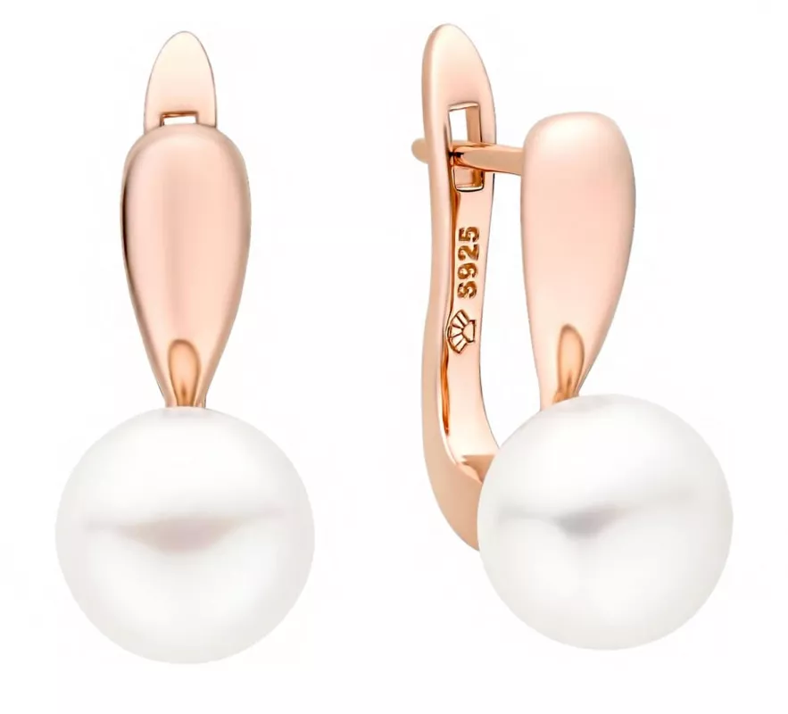 Eleganter Perlenohrring Roségold 585 plattiert (1 Mik) rund weiß 9-9.5 mm, Engl. Verschluß, Gaura Pearls, Estland Eleganter Perlenohrring Roségold 585 plattiert (1 Mik) rund weiß 9-9.5 mm, Engl. Verschluß, Gaura Pearls, Estland