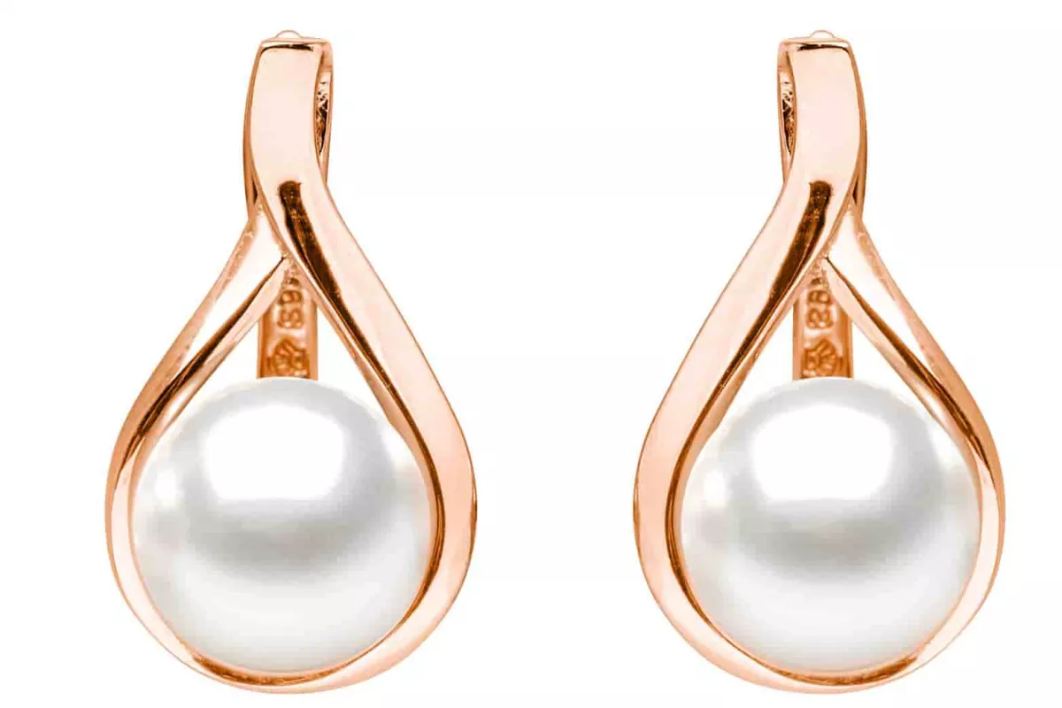 Eleganter Perlenohrring Roségold 585 plattiert (1 Mik) rund weiß 9.5-10 mm, Engl. Verschluss, Gaura Pearls, Estland Eleganter Perlenohrring Roségold 585 plattiert (1 Mik) rund weiß 9.5-10 mm, Engl. Verschluss, Gaura Pearls, Estland