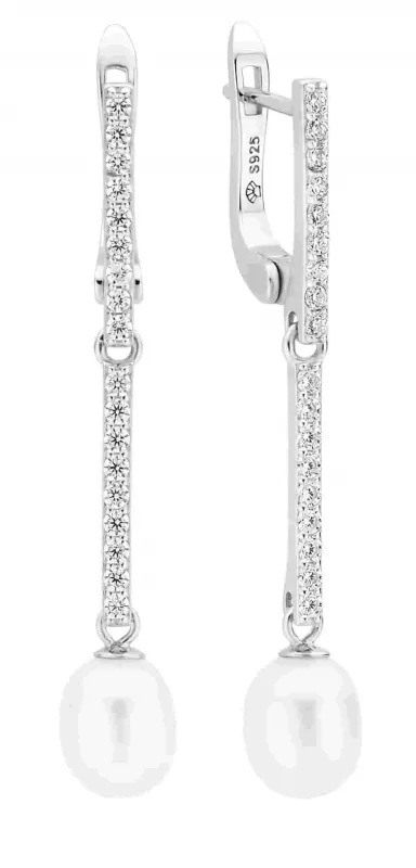 Eleganter Perlenohrring hängend weißer reis Eleganter Perlenohrring hängend weißer reis