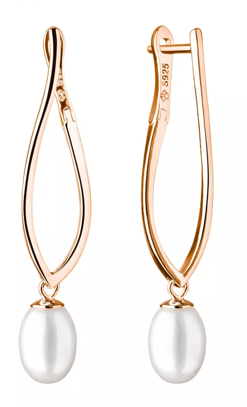 Eleganter Perlenohrring in Roségold 585 plattiert (1 Mik) weiß tropfen 6.5-7 mm, Engl Verschluss, Gaura Pearls, Estland Eleganter Perlenohrring in Roségold 585 plattiert (1 Mik) weiß tropfen 6.5-7 mm, Engl Verschluss, Gaura Pearls, Estland