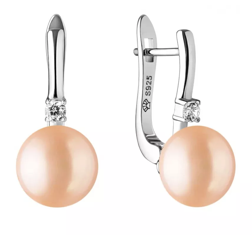 Eleganter Perlenohrring rosa rund mit Zirkonia Eleganter Perlenohrring rosa rund mit Zirkonia